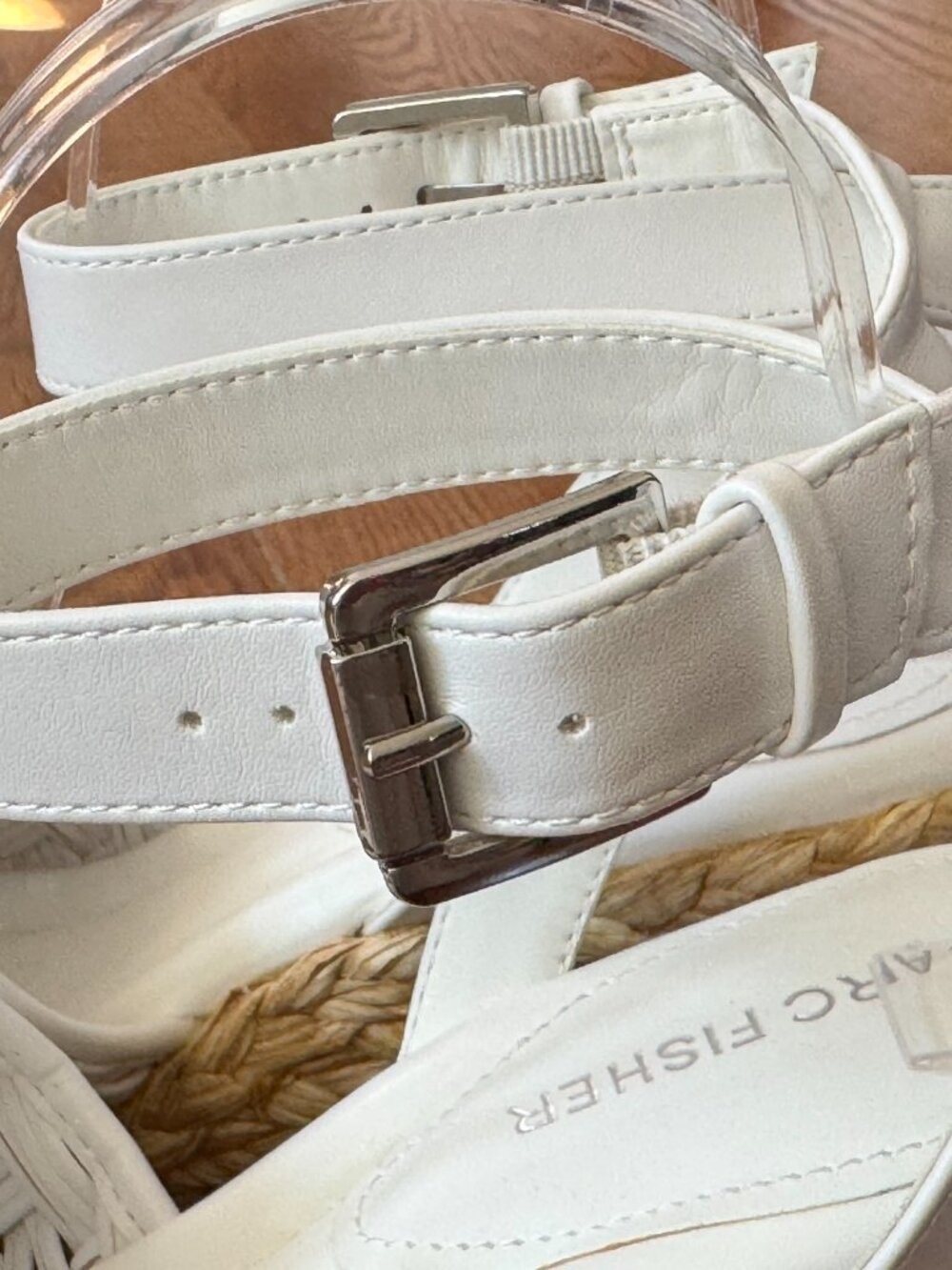 Marc Fisher Espadrille Wedge Sandals Ivory Woven Ankle Strap Size 8.5M - Picture 7 of 13